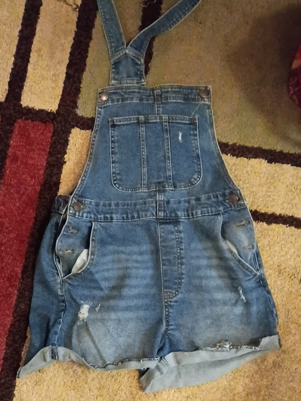 No Boundaries Denim Blue Women's Overall Shorts - Classic Blue Size 11/13
